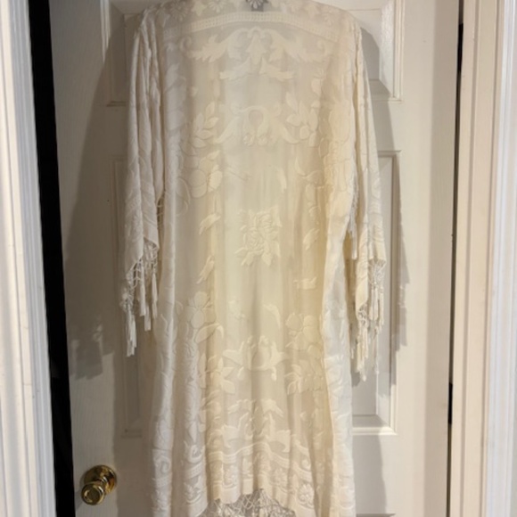 Ania.A Vintage sleeved wrap- off white- Semi sheer & textured, Beaded & tassels - Picture 2 of 6